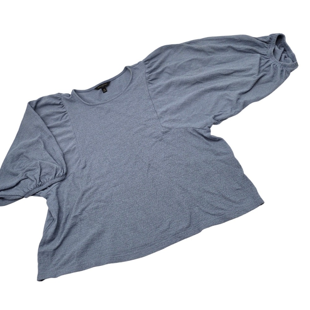 Boho Banana Republic Puff Sleeve Top Womens M Blue Gray Textured Balloon Sleeve